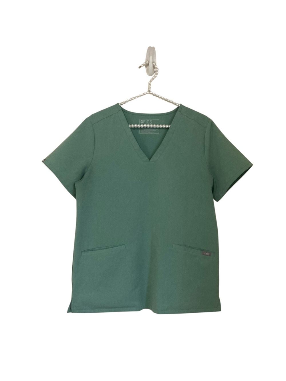 Figs V-Neck Sz M Green Short Sleeve Scrub Top Technical Collection Three Pockets